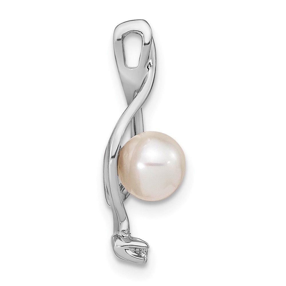 14k white gold 5 5mm round freshwater cultured pearl aa real diamond pendant xp1735pl aa