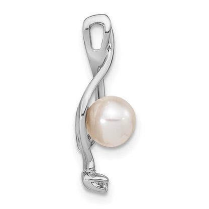 14k white gold 5 5mm round freshwater cultured pearl aa real diamond pendant xp1735pl aa