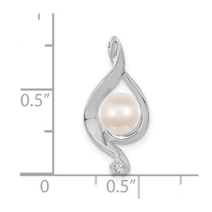 14k white gold 5 5mm round freshwater cultured pearl aa real diamond pendant xp1735pl aa