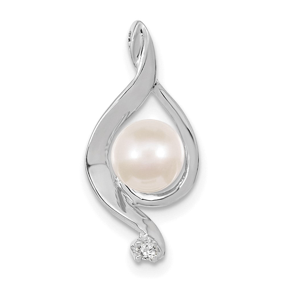 14k white gold 5 5mm round freshwater cultured pearl aa real diamond pendant xp1735pl aa