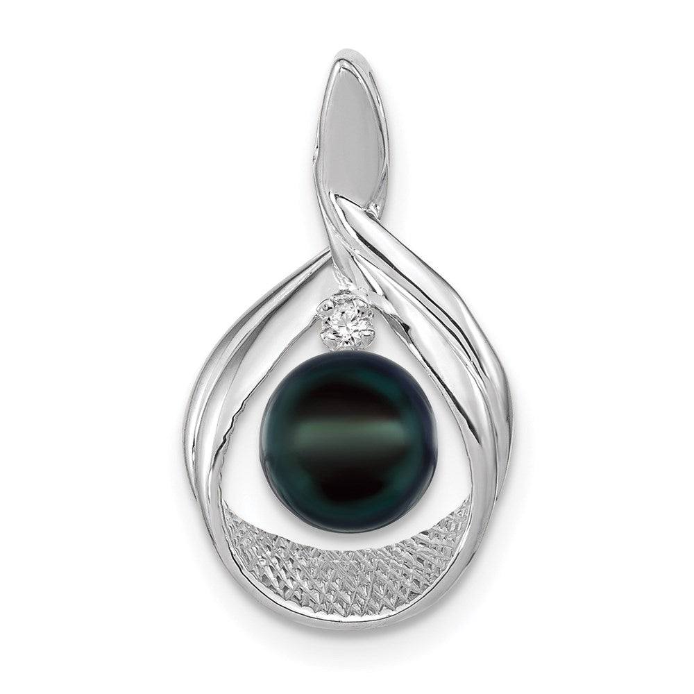 14k white gold 7mm black fw cultured pearl aaa real diamond pendant xp1743bp aaa