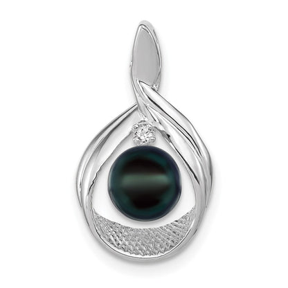 14k white gold 7mm black fw cultured pearl aaa real diamond pendant xp1743bp aaa