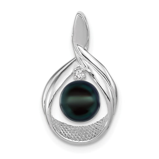 14k white gold 7mm black fw cultured pearl aaa real diamond pendant xp1743bp aaa
