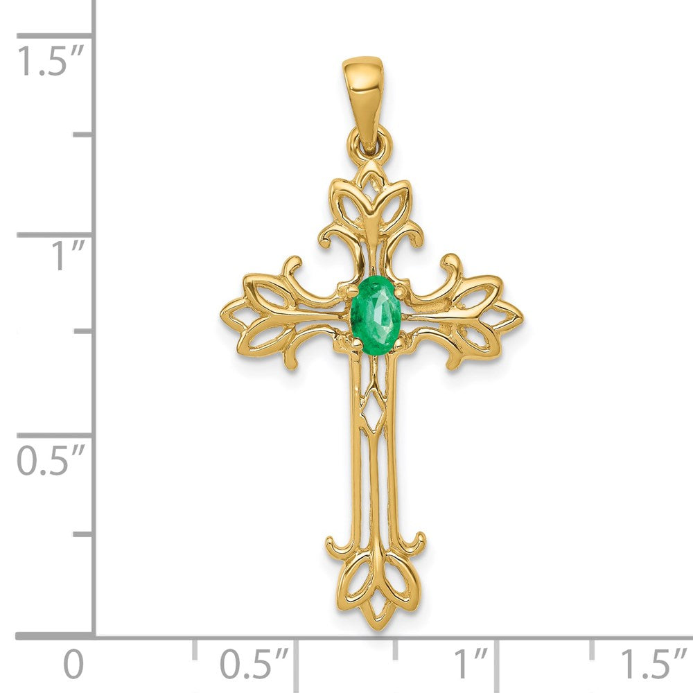 14k yellow gold 5x3mm oval emerald cross pendant xp1775e