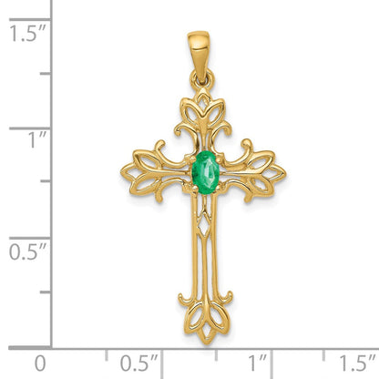 14k yellow gold 5x3mm oval emerald cross pendant xp1775e