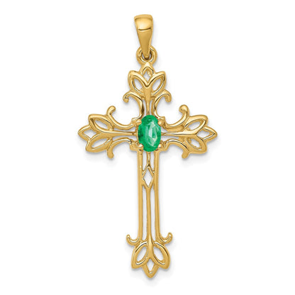 14k yellow gold 5x3mm oval emerald cross pendant xp1775e