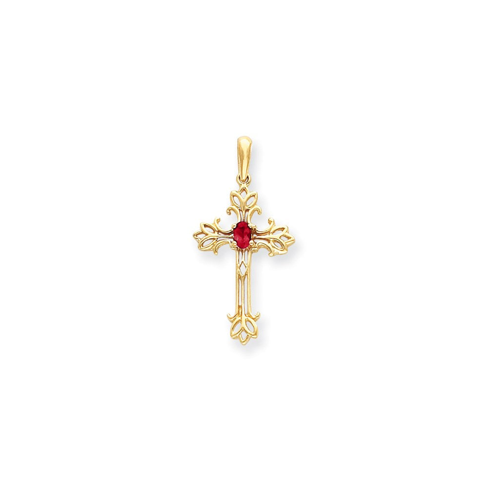 14k yellow gold 5x3mm oval ruby cross pendant xp1775r