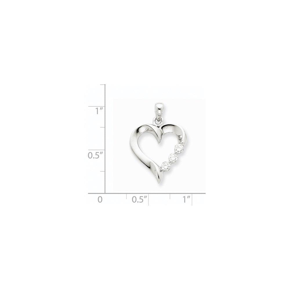 14k white gold three stone real diamond heart pendant xp2178aa