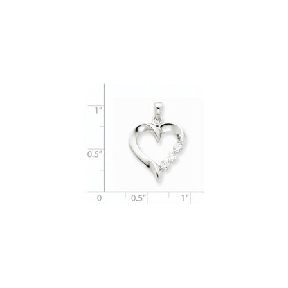 14k white gold three stone real diamond heart pendant xp2178aa
