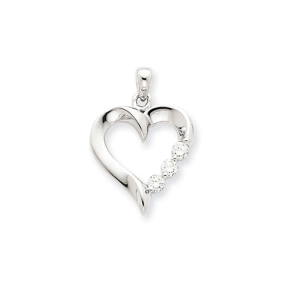 14k white gold three stone real diamond heart pendant xp2178aa