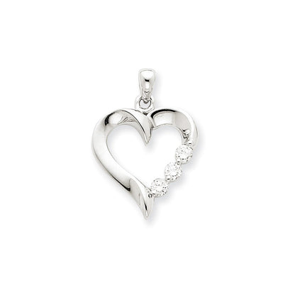 14k white gold three stone real diamond heart pendant xp2178aa