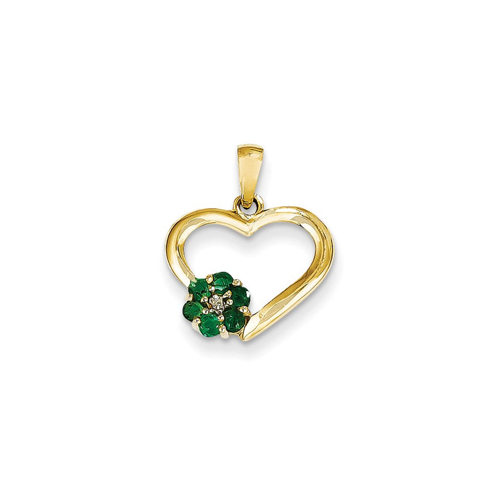 14k yellow gold real diamond and emerald heart pendant xp2353e aa