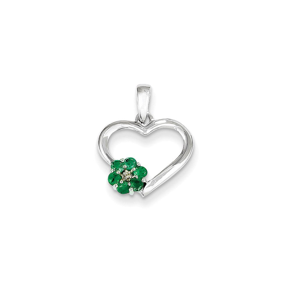 14k white gold real diamond and emerald heart pendant xp2354e aa