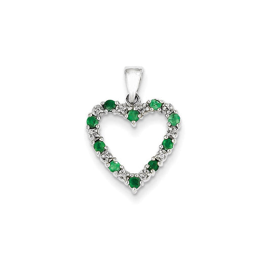 14k white gold real diamond and emerald heart pendant xp2363e aa