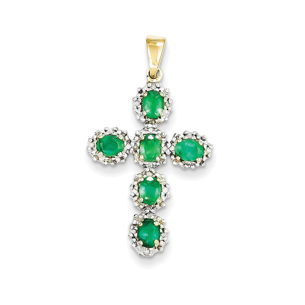 14k yellow gold real diamond emerald cross pendant xp2399e a