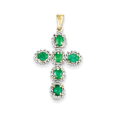 14k yellow gold real diamond emerald cross pendant xp2399e a
