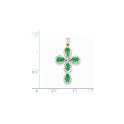 14k yellow gold real diamond emerald cross pendant xp2407e a