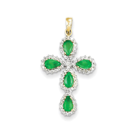 14k yellow gold real diamond emerald cross pendant xp2407e a