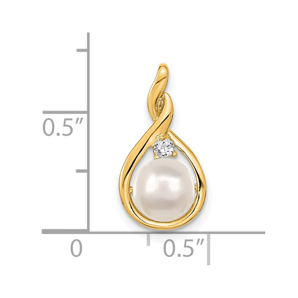 14k yellow gold 7mm white round freshwater cultured pearl aa real diamond pendant xp246pl aa