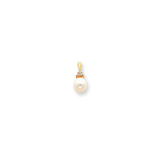 14k yellow gold 7mm fw cultured pearl aa real diamond pendant xp248pl aa