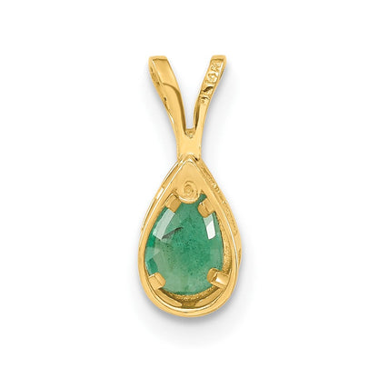 14k yellow gold 6x4mm pear emerald bezel pendant xp304e