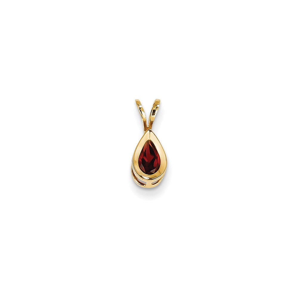 14k yellow gold 6x4mm pear garnet bezel pendant xp304ga