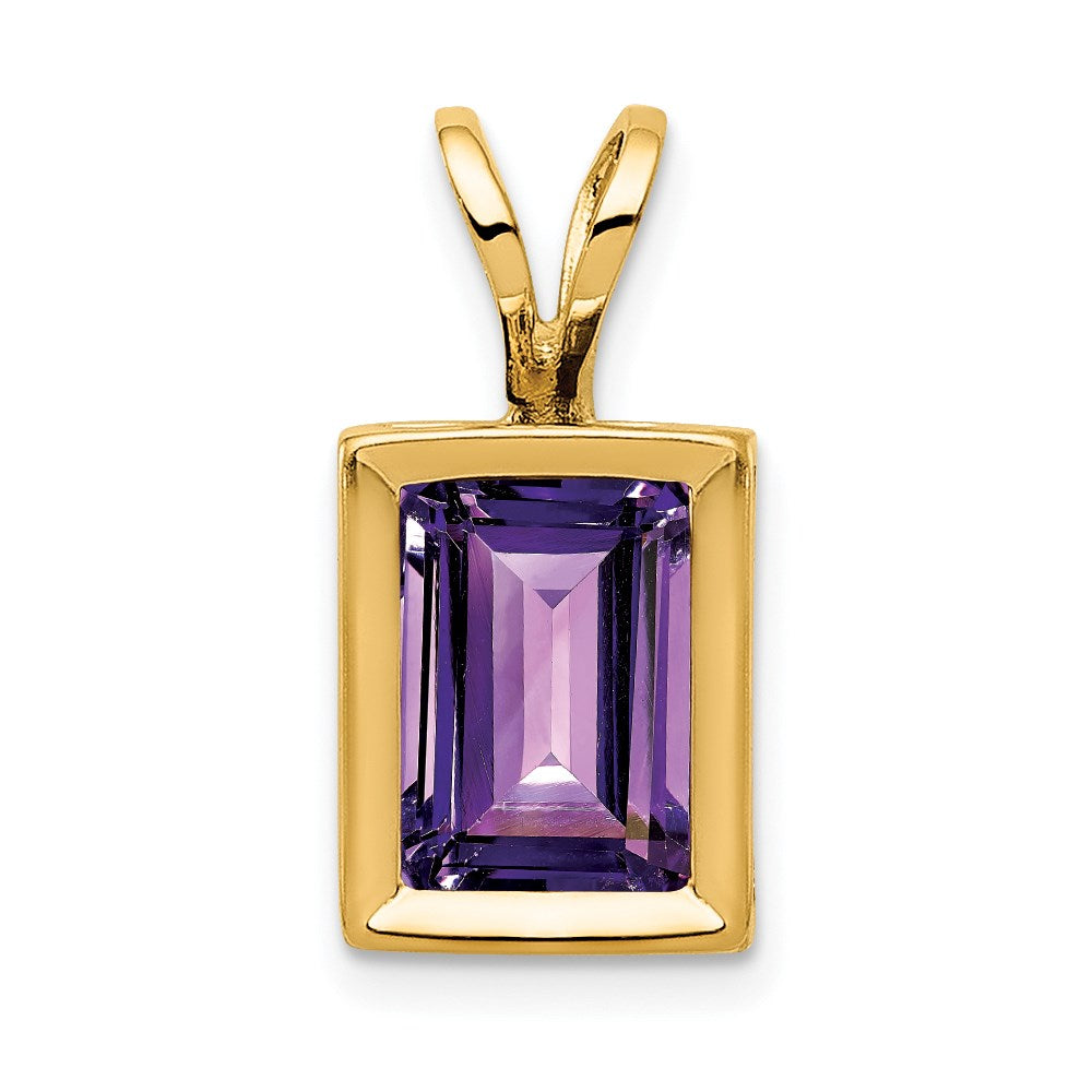 14k yellow gold 7x5mm emerald cut amethyst bezel pendant xp314am