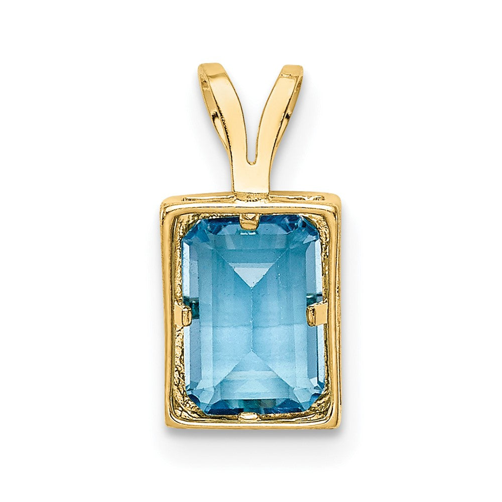 14k yellow gold 7x5mm emerald cut blue topaz bezel pendant xp314bt