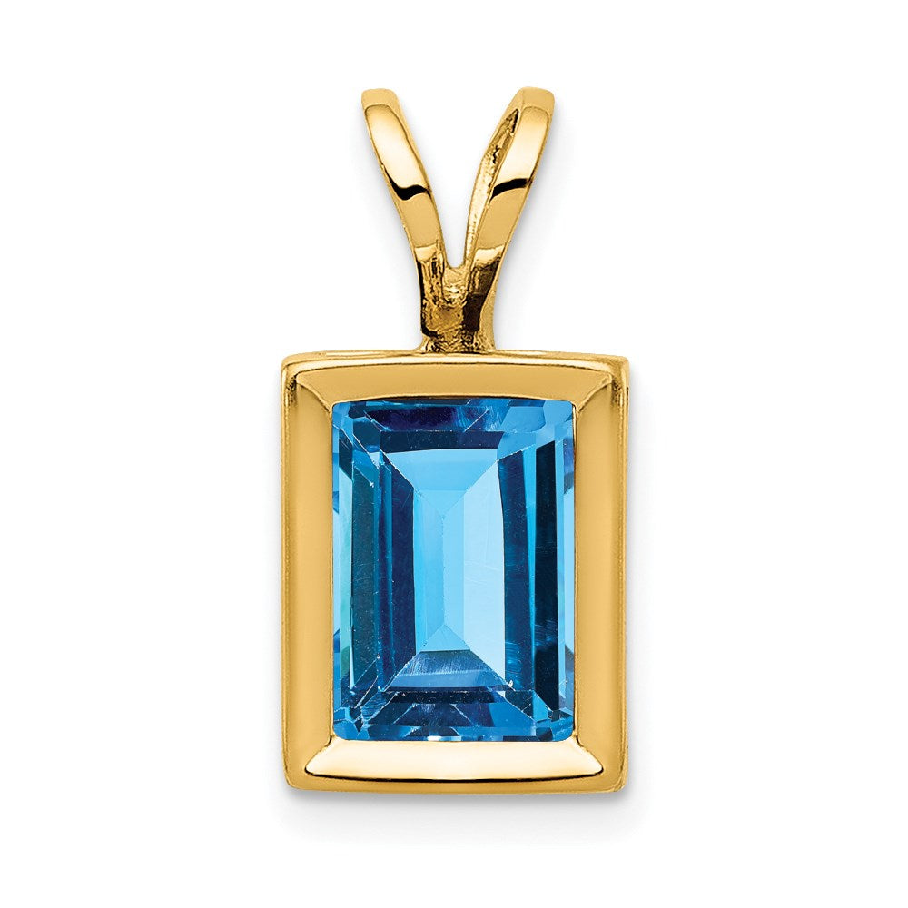 14k yellow gold 7x5mm emerald cut blue topaz bezel pendant xp314bt