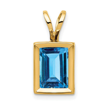 14k yellow gold 7x5mm emerald cut blue topaz bezel pendant xp314bt