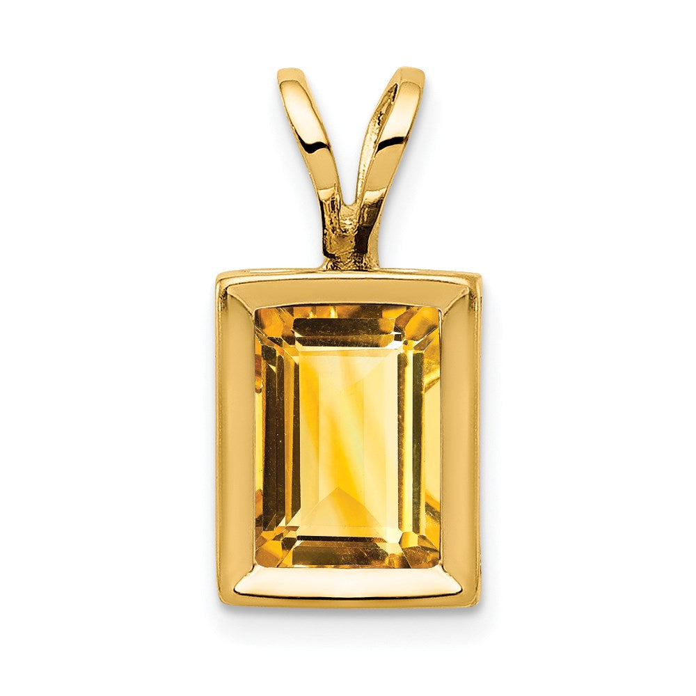 14k yellow gold 7x5mm emerald cut citrine bezel pendant xp314ci