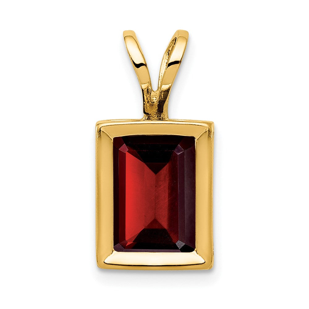 14k yellow gold 7x5mm emerald cut garnet bezel pendant xp314ga