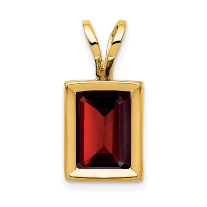 14k yellow gold 7x5mm emerald cut garnet bezel pendant xp314ga