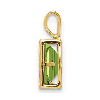 14k yellow gold 7x5mm emerald cut peridot bezel pendant xp314pe