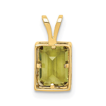 14k yellow gold 7x5mm emerald cut peridot bezel pendant xp314pe