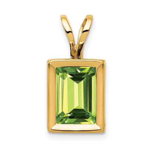 14k yellow gold 7x5mm emerald cut peridot bezel pendant xp314pe