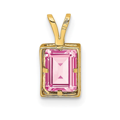 14k Yellow Gold 7x5mm Emerald Cut Pink Tourmaline bezel pendant
