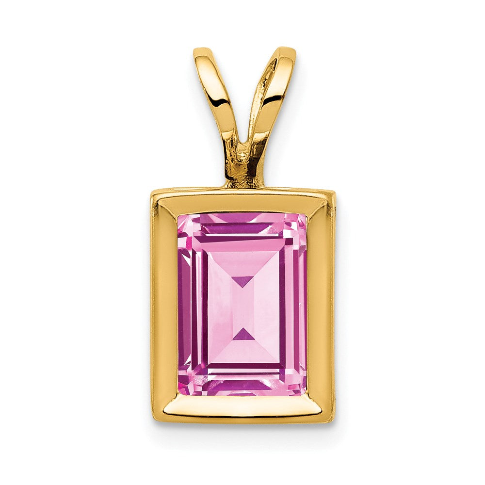 14k Yellow Gold 7x5mm Emerald Cut Pink Tourmaline bezel pendant