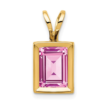 14k Yellow Gold 7x5mm Emerald Cut Pink Tourmaline bezel pendant