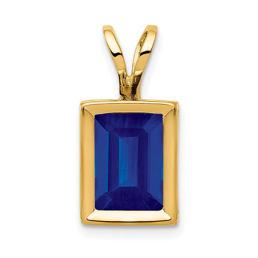 14k yellow gold 7x5mm emerald cut sapphire bezel pendant xp314s