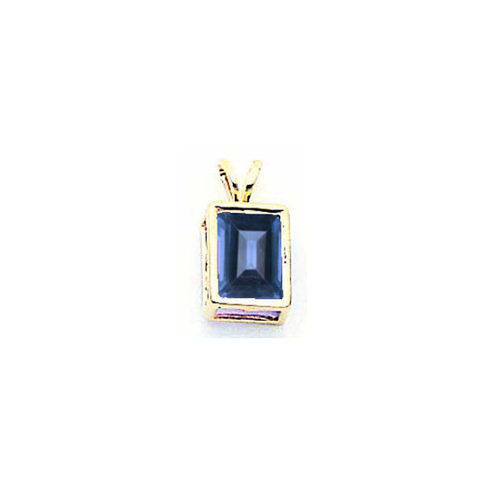 14k yellow gold 8x6mm emerald cut sapphire bezel pendant xp315s