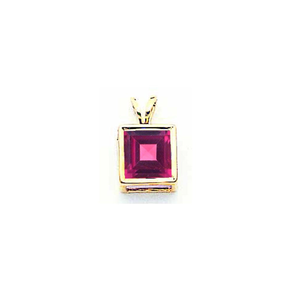 14k Yellow Gold 7mm Princess Cut Rhodolite Garnet bezel pendant