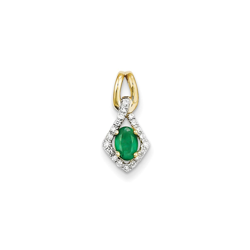 14k yellow gold real diamond emerald pendant xp4093e aa