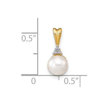 14k 6 7mm White Round Freshwater Cultured Pearl and Diamond Pendant