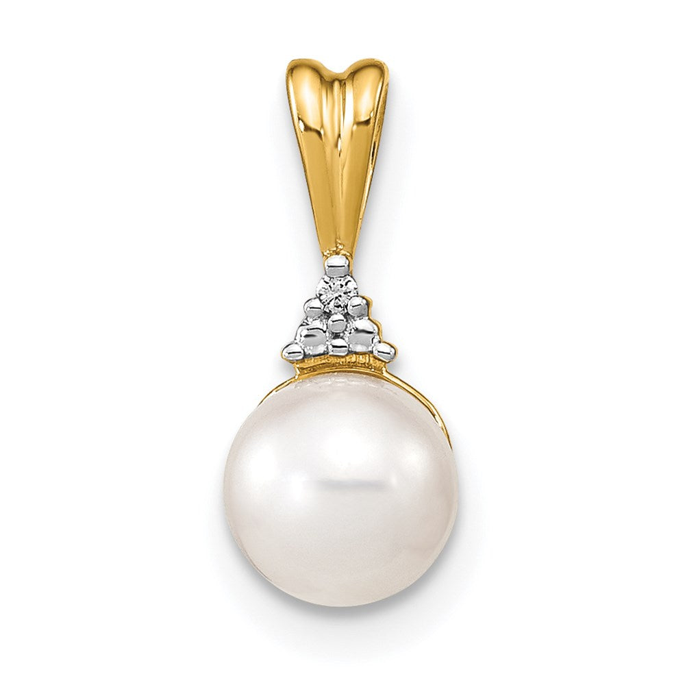 14k 6 7mm White Round Freshwater Cultured Pearl and Diamond Pendant