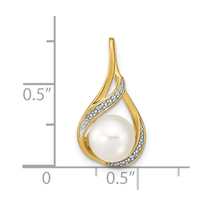 14k 7 8mm White Round Freshwater Cultured Pearl and Diamond Pendant