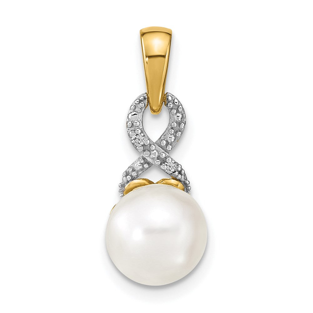 14k 7 8mm Freshwater Cultured Pearl and Diamond Pendant