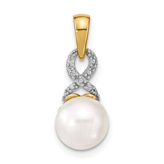 14k 7 8mm Freshwater Cultured Pearl and Diamond Pendant