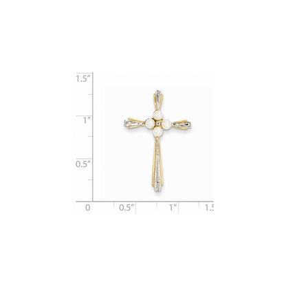 14k yellow gold real diamond and 3 4mm fw cultured pearl cross pendant xp4176