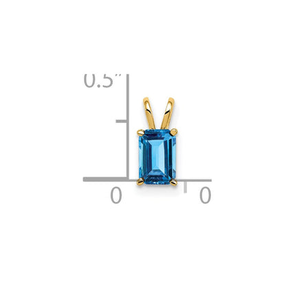14k yellow gold 6x4mm emerald cut blue topaz pendant xp419bt